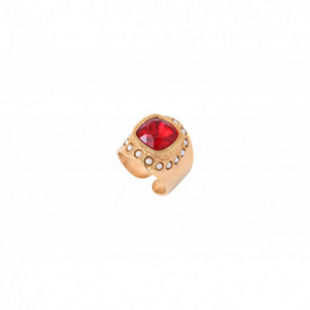 Baroque faceted crystal mother-of-pearl bead cabochon adjustable ring | red