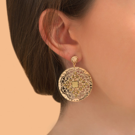 Boucles d'oreilles percées romantiques hématite cristaux prestige - doré86961