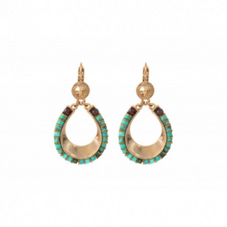 Summery turquoise garnet sleeper earrings - turquoise