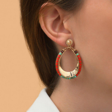 Boucles d'oreilles clips fantaisies grenat turquoise perles du Japon I rouge87047