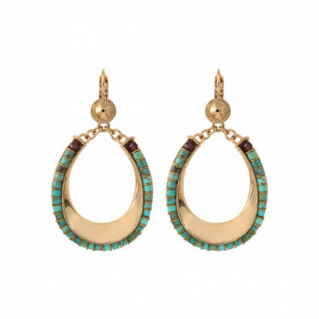 Ethnic garnet turquoise sleeper earrings - turquoise
