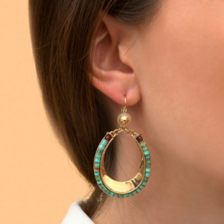 Ethnic garnet turquoise sleeper earrings - turquoise87055