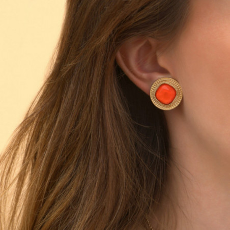 Festive cabochon clip-on earrings l coral87242