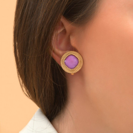Boucles d'oreilles clips fantaisie cabochon - violet87246