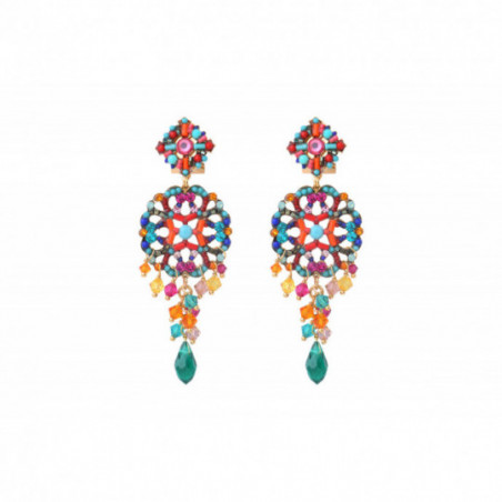 Boucles d'oreilles percées fantaisies cristaux prestige pierres gemmes - multicolore