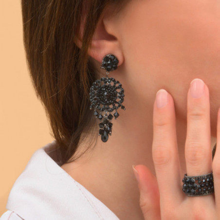 Rock prestige crystal butterfly fastening earrings | black87458