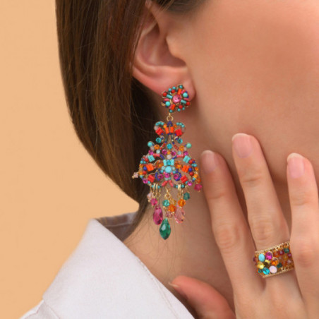 Boucles d'oreilles clips percées cristaux prestige perles gemmes I multicolore87474