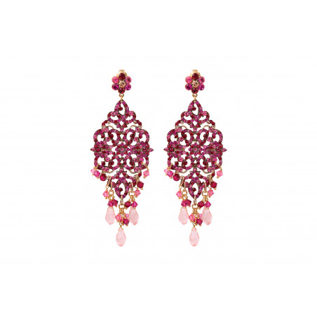 Glamorous crystal clip-on earrings - fuchsia