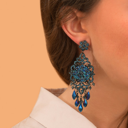 Precious crystal clip-on earrings I blue87535