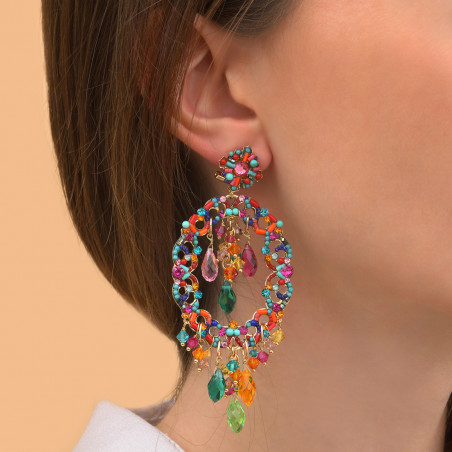 Boucles d'oreilles clips féminines cristaux prestige pierres gemmes I multicolores87543