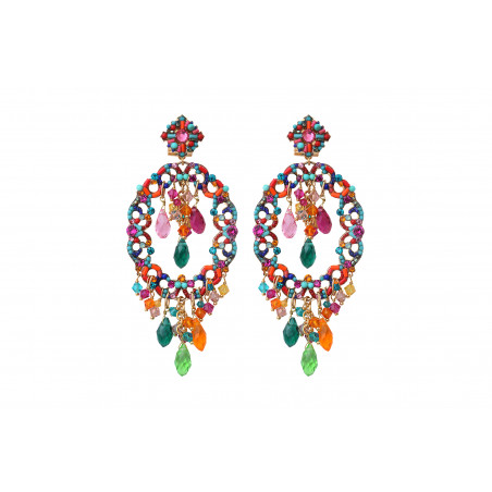 Boucles d'oreilles clips féminines cristaux prestige pierres gemmes - multicolores