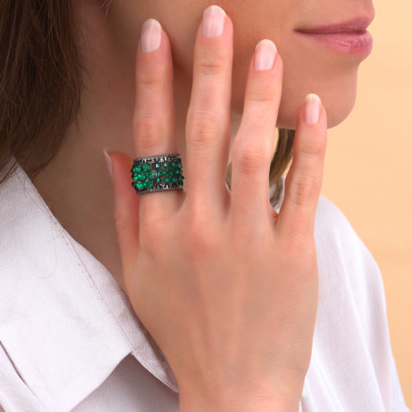 Chic prestige crystal adjustable ring | green87584