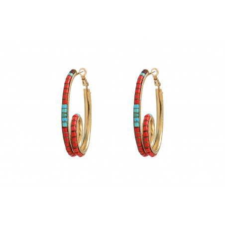 Boucles d'oreilles créoles fantaisies turquoise perles du Japon I rouge