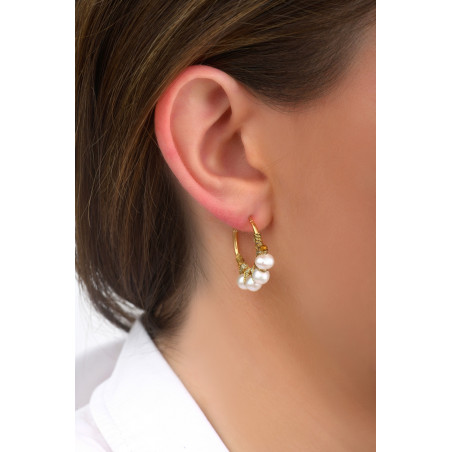 Boucles d'oreilles créoles fines percées tissées perles I blanc88391