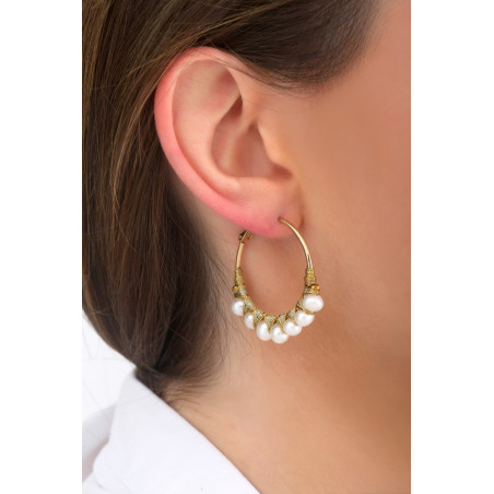 Woven hoop earrings for pierced ears with pearls I white88393