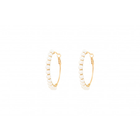 Large woven hoop earrings for pierced ears with peals - white