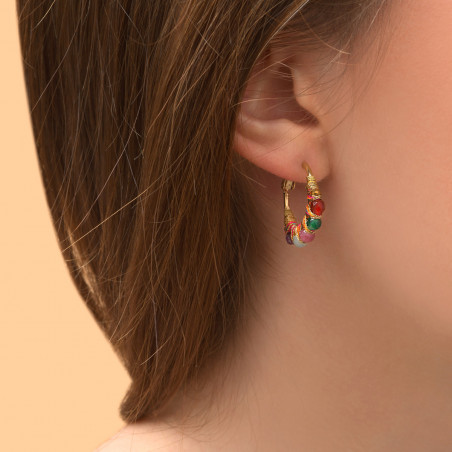 Ethnic amazonite agate tourmaline mini hoop earrings l multicoloured88399