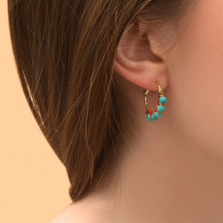Bohemian turquoise mini hoop earrings | blue88401