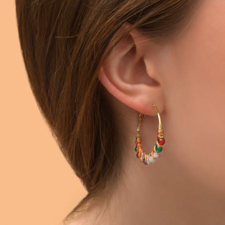 Boucles d'oreilles créoles modernes quartz, améthyste, cornaline I multicolore88407
