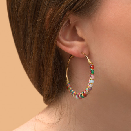 Boucles d'oreilles créoles larges fantaisie agate quartz tourmaline I multicolore88474