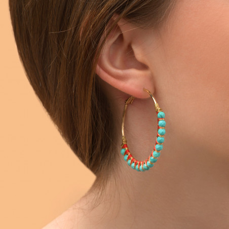 Ethnic turquoise large hoop earrings - blue88476