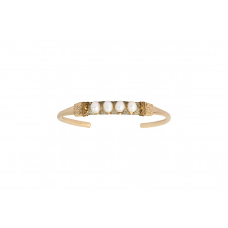 Sophisticated woven adjustable pearl bangle - white