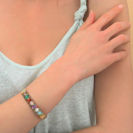 Bracelet jonc ajustable fantaisie tissé pierres de couleur I multicolore88484