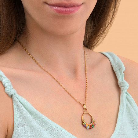 Beautiful woven metallic thread sea coloured stone pendant | multicoloured88503