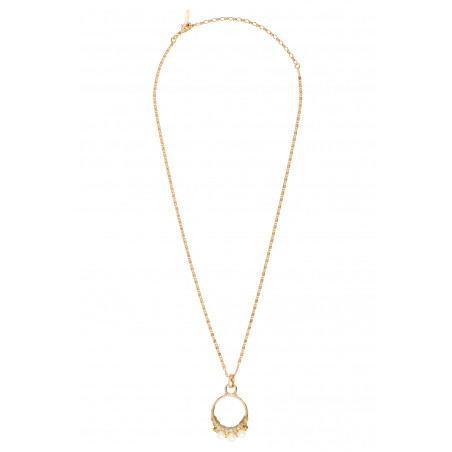 Sophisticated woven metallic thread and pearl pendant necklace| white88507