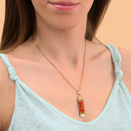 On-trend woven metallic thread sea bamboo pendant necklace| pink88515