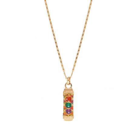 Beautiful woven metallic thread sea coloured stone pendant necklace - multicoloured