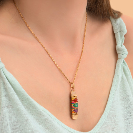 Beautiful woven metallic thread sea coloured stone pendant necklace - multicoloured88518