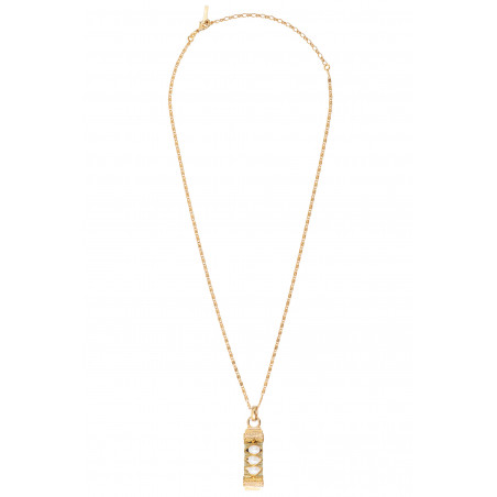 Refined woven metallic thread and pearl pendant necklace | white88522