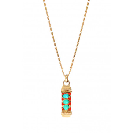 Glamorous woven metallic thread and turquoise pendant necklace| turquoise