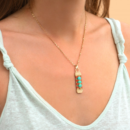 Glamorous woven metallic thread and turquoise pendant necklace| turquoise88524