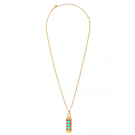 Glamorous woven metallic thread and turquoise pendant necklace| turquoise88525