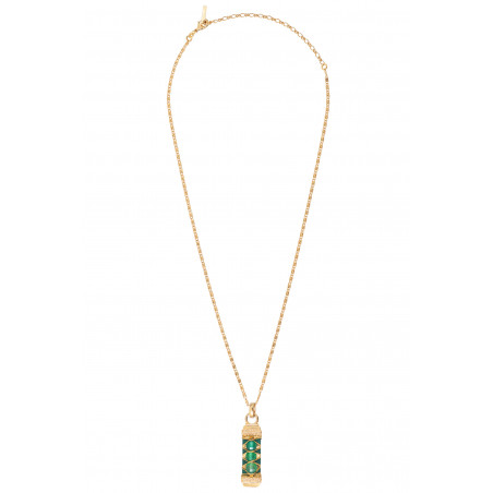 Chic woven metallic thread and agate pendant necklace| green88527