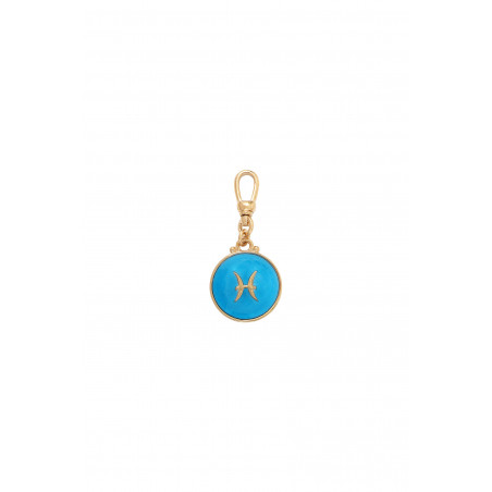 Médaille astrologique Poisson résine émaillée I turquoise