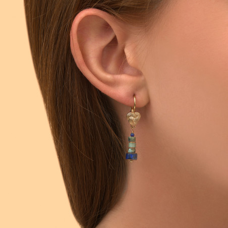 Boucles d'oreilles dormeuses fantaisie turquoise lapis lazuli I bleu88833