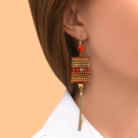Chic gemstone metal pompom sleeper earrings l red88835