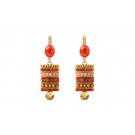 Bohemian freshwater pearl gemstone sleeper earrings | red