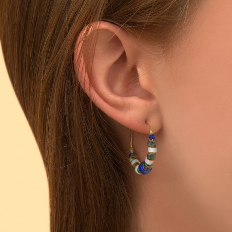 Boucles d'oreilles créoles graphiques turquoise nacre I bleu88861