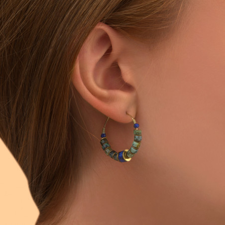 Boucles d'oreilles créoles fantaisie lapis lazuli turquoise I bleu88865