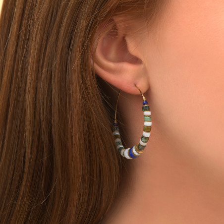 Two-tone  turquoise mother-of-pearl hoop earrings | blue88869