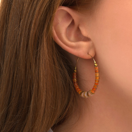 Boucles d'oreilles créoles féminines cornaline pierre de soleil I rouge88875