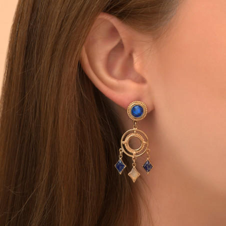 Boucles d'oreilles percées graphiques résine émaillée cristal Prestige I bleu88981