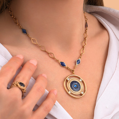 Sophisticate enamel resin adjustable pendant necklace I blue89073