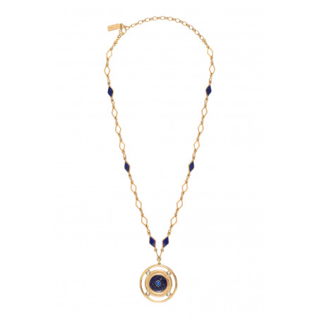 Collier pendentif ajustable sophistiqué résine émaillée I bleu89074