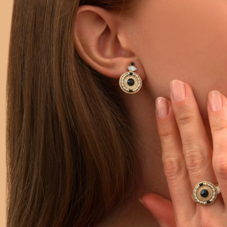 Boucles d'oreilles clips fantaisie onyx perles du japon I blanc89237