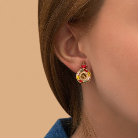 Bohemian haematite Japanese seed bead clip-on earrings l red  89243